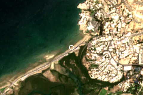 Satellite image of Qurum Beach and its surroundings
