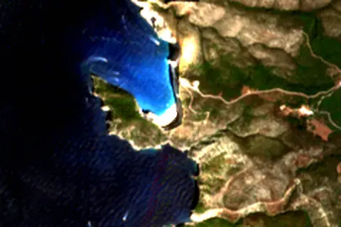 Satellite image of Navagio Beach and its surroundings