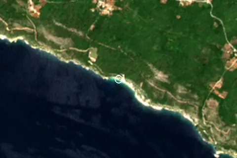 Satellite image of Pasjača Beach and its surroundings