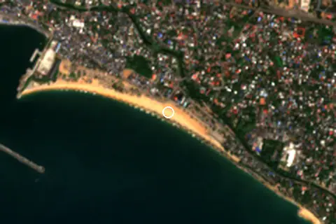 Satellite image of Kollam Beach and its surroundings