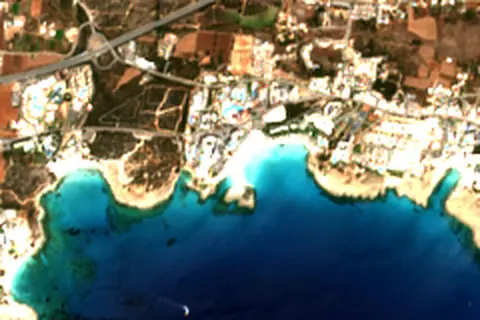 Satellite image of Nissi Beach and its surroundings