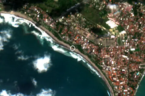 Satellite image of Pantai Pangandaran and its surroundings