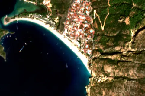Satellite image of Belcekız Plajı and its surroundings