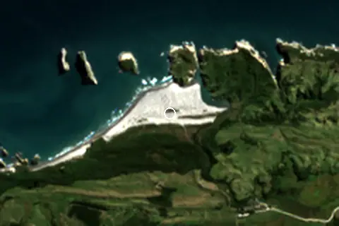 Satellite image of Wharariki Beach and its surroundings