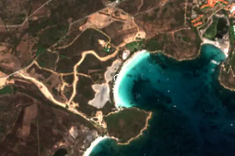 Satellite image of Cala Brandinchi and its surroundings