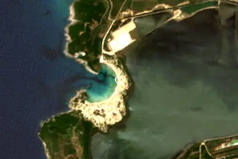 Satellite image of Voidokilia Beach and its surroundings