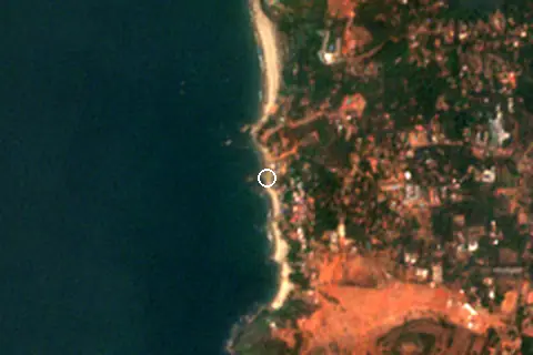 Satellite image of Vagator Beach and its surroundings