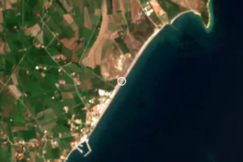 Satellite image of Chiliadou Beach and its surroundings