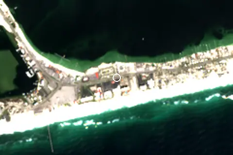 Satellite image of Pensacola Beach and its surroundings