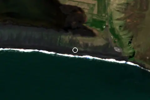 Satellite image of Reynisfjara Beach and its surroundings