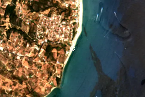 Satellite image of Skala Beach and its surroundings