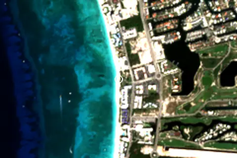 Satellite image of Seven Mile Beach and its surroundings