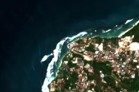 Satellite image of Uluwatu Beach and its surroundings