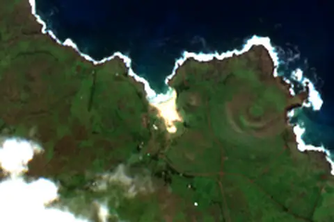 Satellite image of Playa Anakena and its surroundings