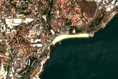 Satellite image of Praia de Santo Amaro and its surroundings