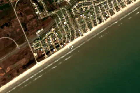 Satellite image of Galveston Beach and its surroundings