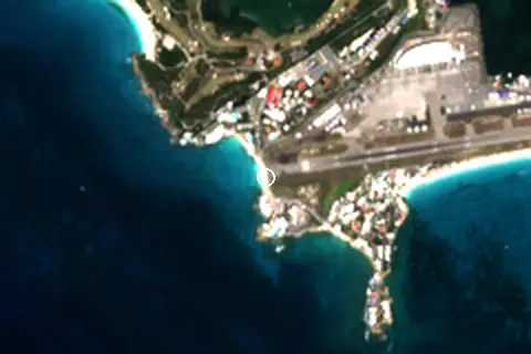 Satellite image of Maho Beach and its surroundings